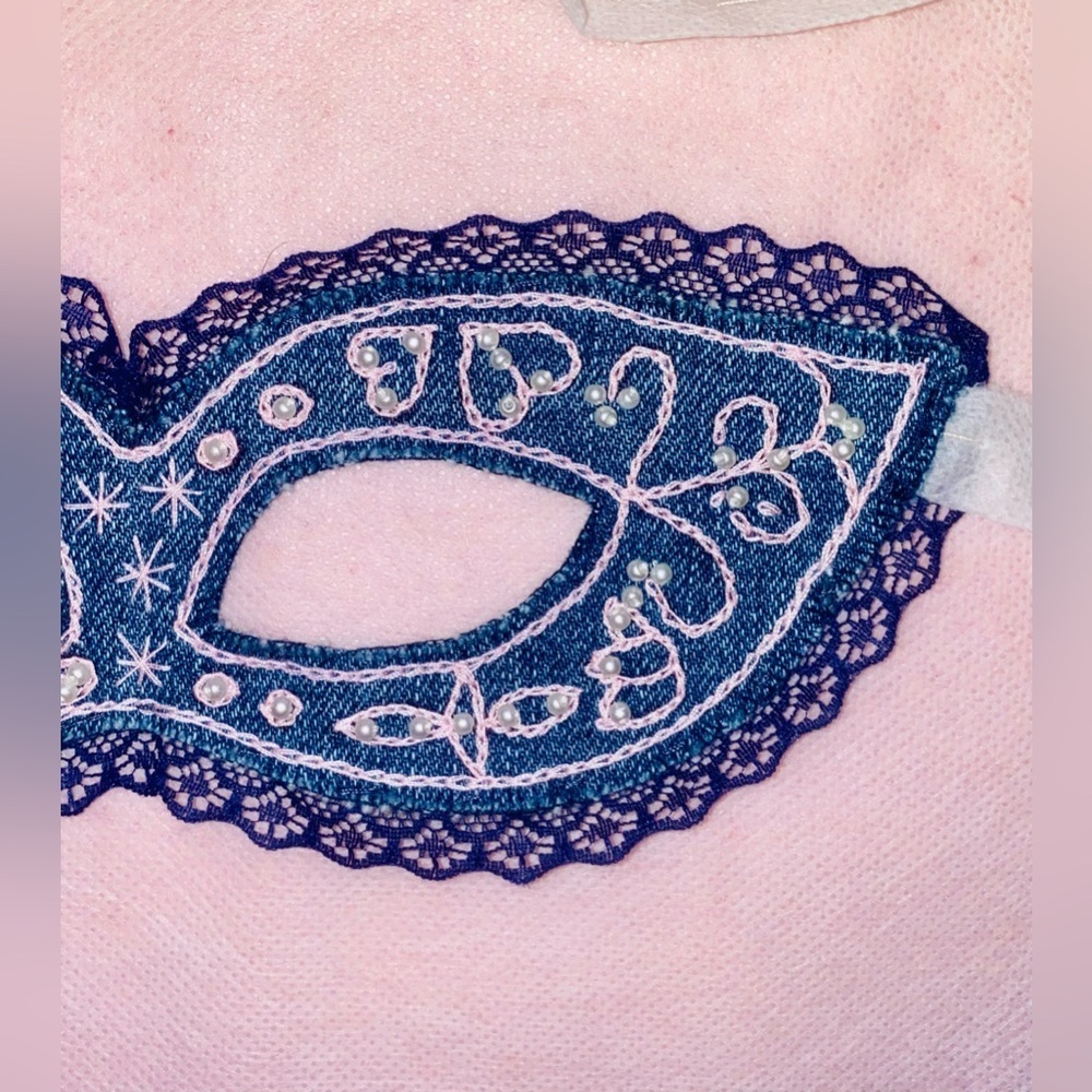 Blue Lace Masquerade Mask. Handmade - Picture 3 of 4
